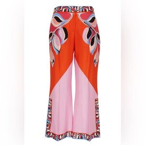 Emilio Pucci Orange & Pink Silk Printed Crop Pant